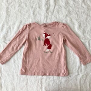 🪴5/$30 Bout'Chou Pink Long Sleeve Fox Top Baby 18-24 Months